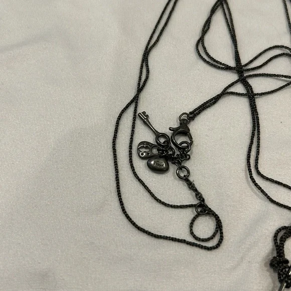 Fossil Pendant Necklace Clear Black Stone. Black Chain - Picture 2 of 3